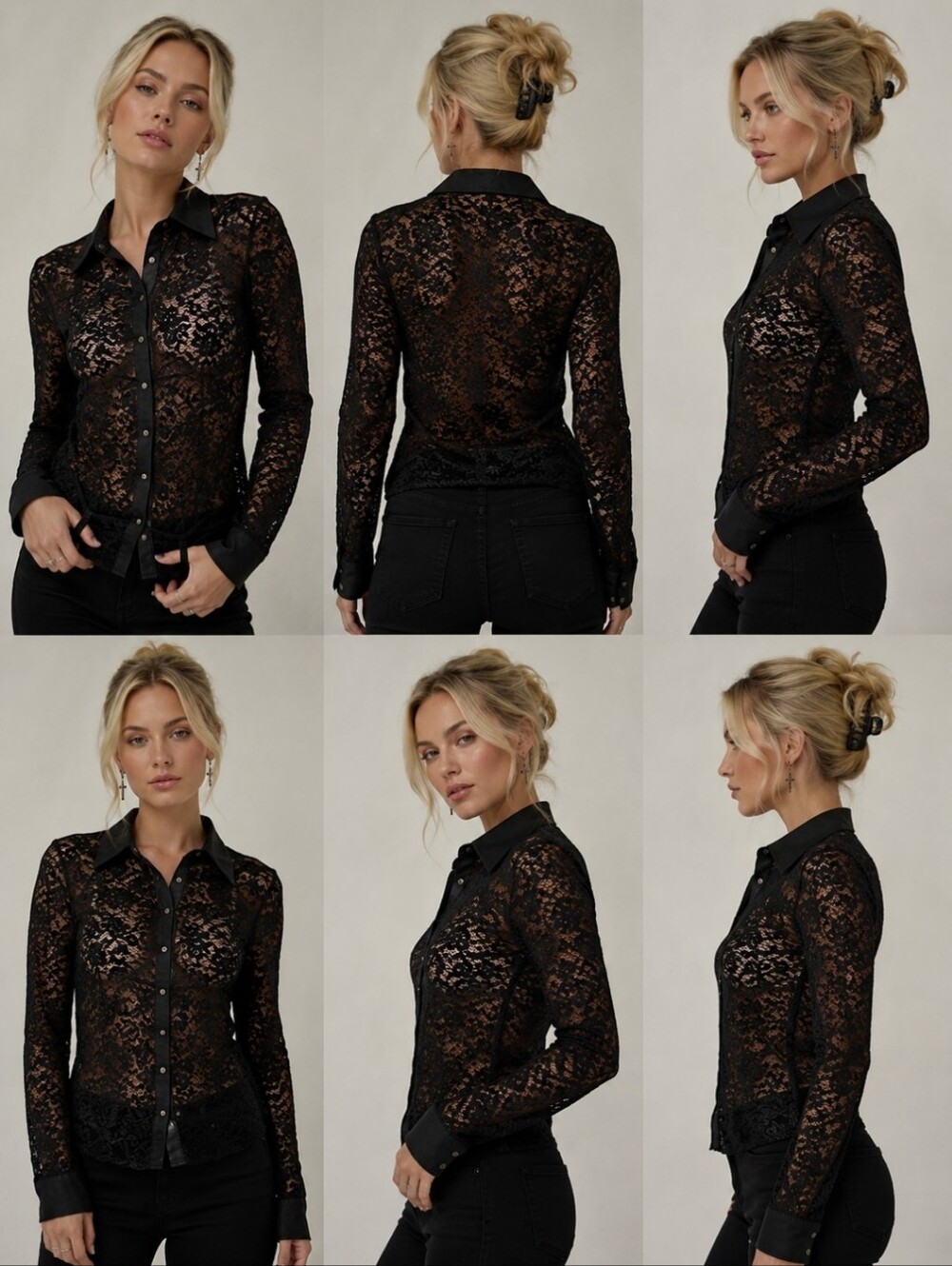 Queen of Darkness Black Lace Gothic Button Front Long Sleeve Top Size S Y2K Emo